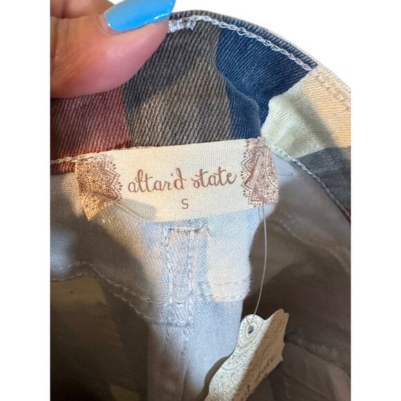 Altar'd State Blue Multi-Color Striped Bell Bottom Denim Jeans Women Sz S - Picture 8 of 11